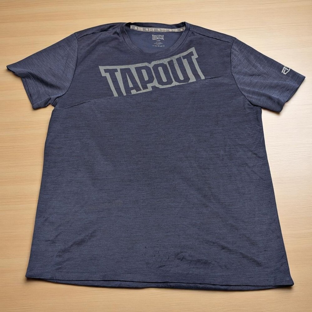 Tapout‎ Shirt Mens L Blue Performance Spellout Crew Neck Short Sleeve MMA *READ